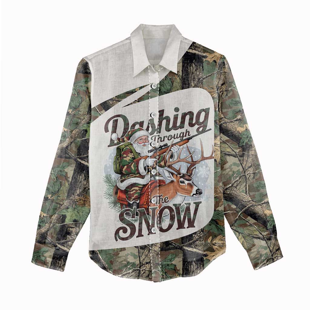 Santa Deer Hunting Christmas Women Casual Shirt Hunting Camouflage Patterns - Wonder Print Shop