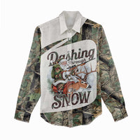 Santa Deer Hunting Christmas Women Casual Shirt Hunting Camouflage Patterns - Wonder Print Shop