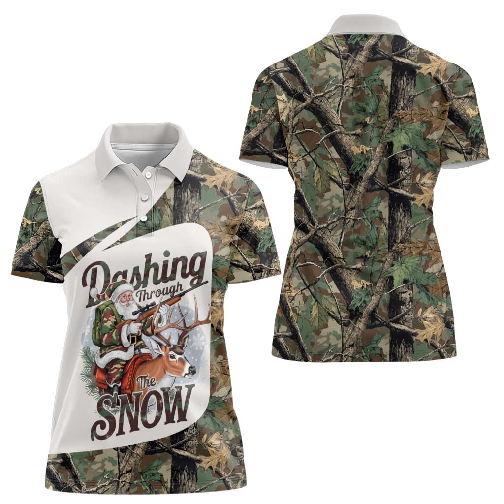 Santa Deer Hunting Christmas Women Polo Shirt Hunting Camouflage Patterns - Wonder Print Shop