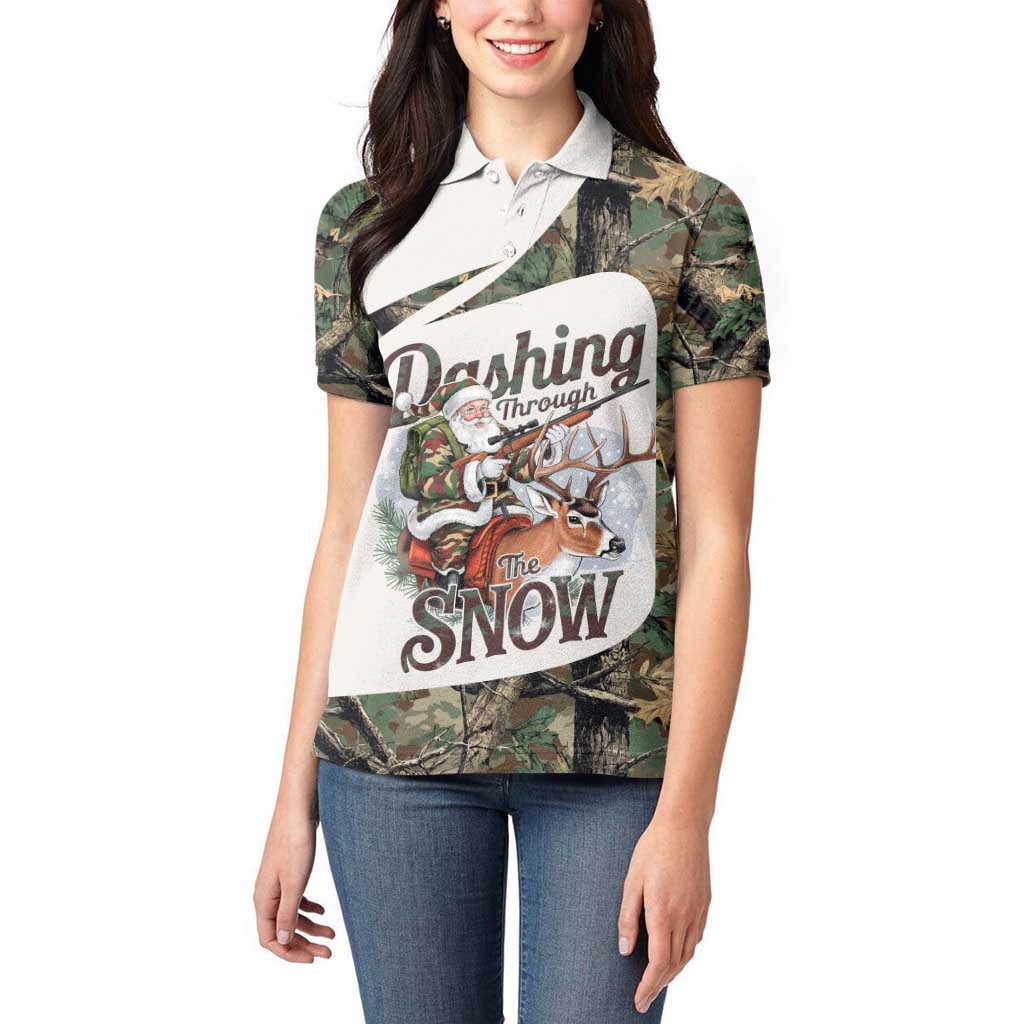 Santa Deer Hunting Christmas Women Polo Shirt Hunting Camouflage Patterns - Wonder Print Shop