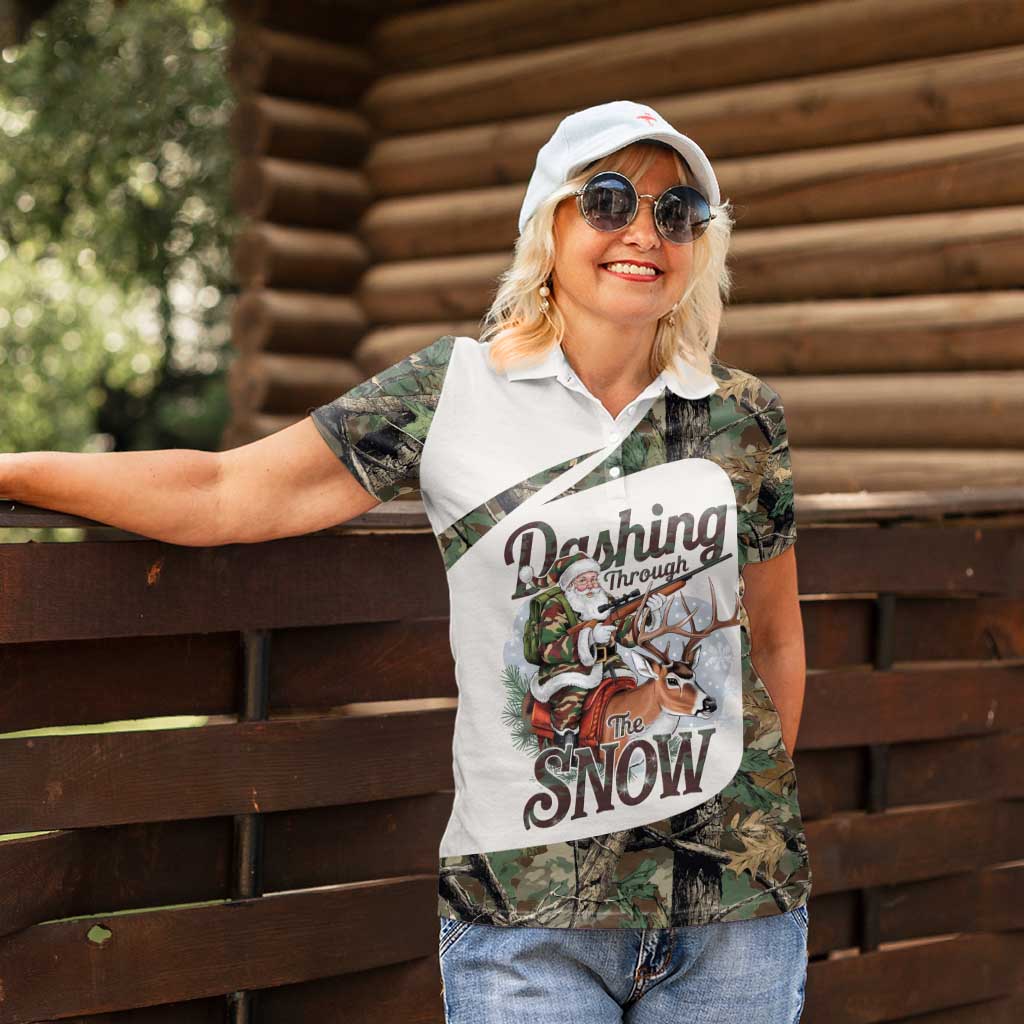 Santa Deer Hunting Christmas Women Polo Shirt Hunting Camouflage Patterns - Wonder Print Shop