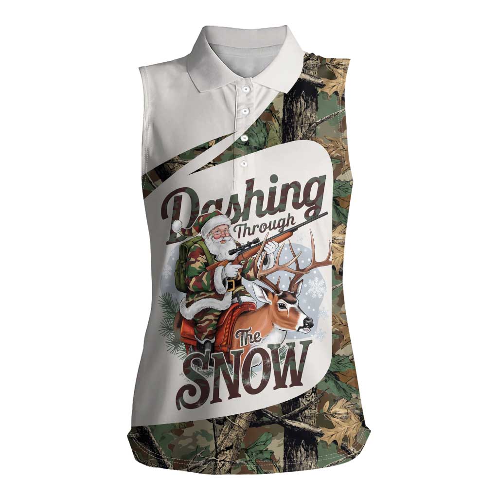 Santa Deer Hunting Christmas Women Sleeveless Polo Shirt Hunting Camouflage Patterns - Wonder Print Shop