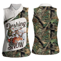 Santa Deer Hunting Christmas Women Sleeveless Polo Shirt Hunting Camouflage Patterns - Wonder Print Shop