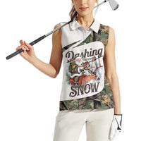 Santa Deer Hunting Christmas Women Sleeveless Polo Shirt Hunting Camouflage Patterns - Wonder Print Shop