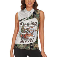 Santa Deer Hunting Christmas Women Sleeveless Polo Shirt Hunting Camouflage Patterns - Wonder Print Shop