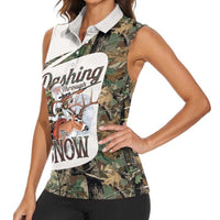 Santa Deer Hunting Christmas Women Sleeveless Polo Shirt Hunting Camouflage Patterns - Wonder Print Shop