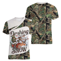 Santa Deer Hunting Christmas Women V-Neck T-Shirt Hunting Camouflage Patterns - Wonder Print Shop
