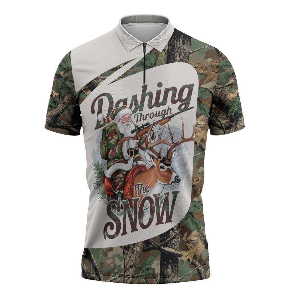 Santa Deer Hunting Christmas Zipper Polo Shirt Hunting Camouflage Patterns - Wonder Print Shop