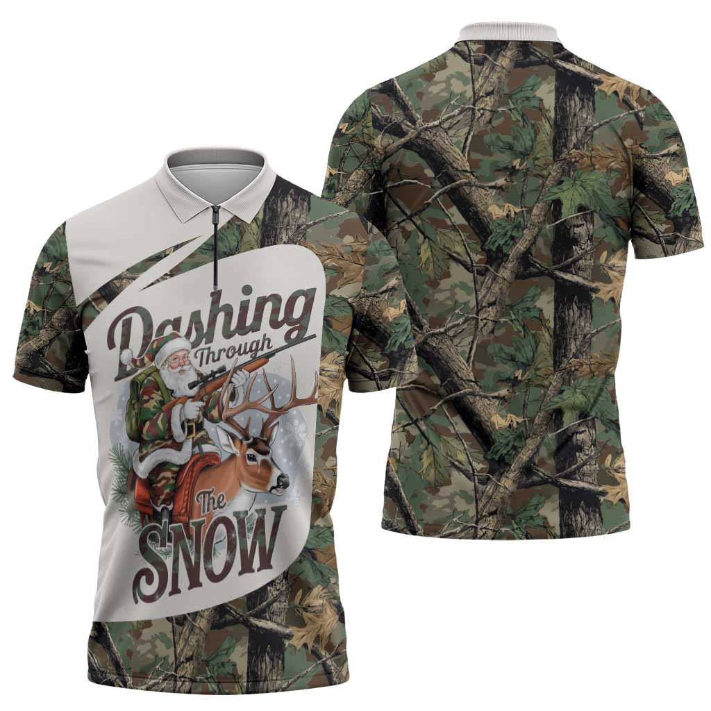 Santa Deer Hunting Christmas Zipper Polo Shirt Hunting Camouflage Patterns - Wonder Print Shop