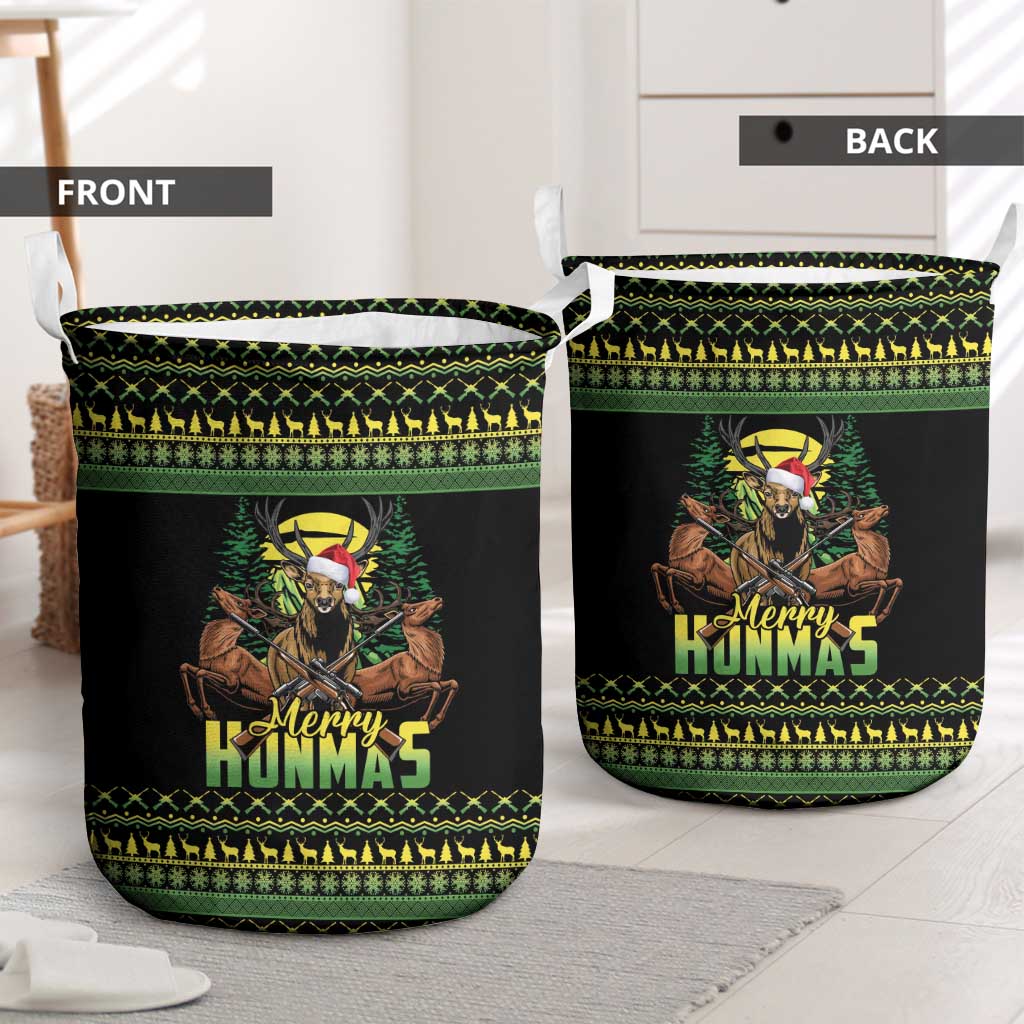 Merry Hunmas Laundry Basket Hunter Deer Santa Hat - Wonder Print Shop
