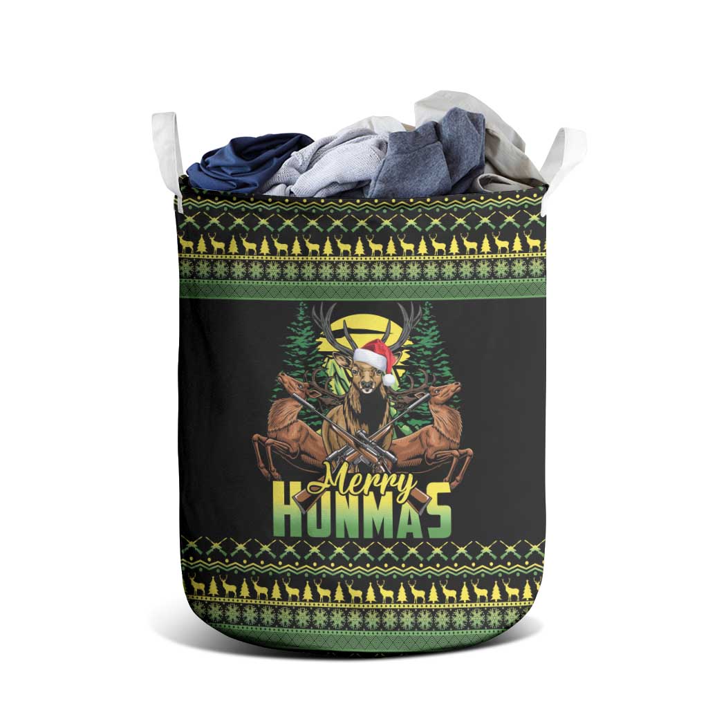 Merry Hunmas Laundry Basket Hunter Deer Santa Hat - Wonder Print Shop