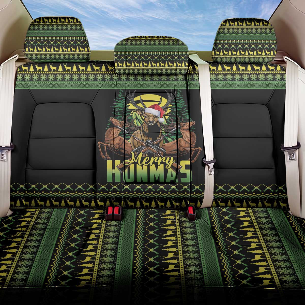 Merry Hunmas Back Car Seat Cover Hunter Deer Santa Hat - Wonder Print Shop