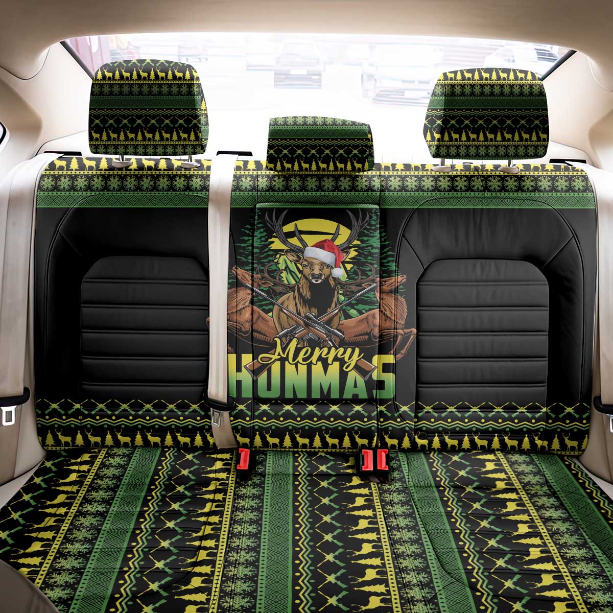 Merry Hunmas Back Car Seat Cover Hunter Deer Santa Hat - Wonder Print Shop