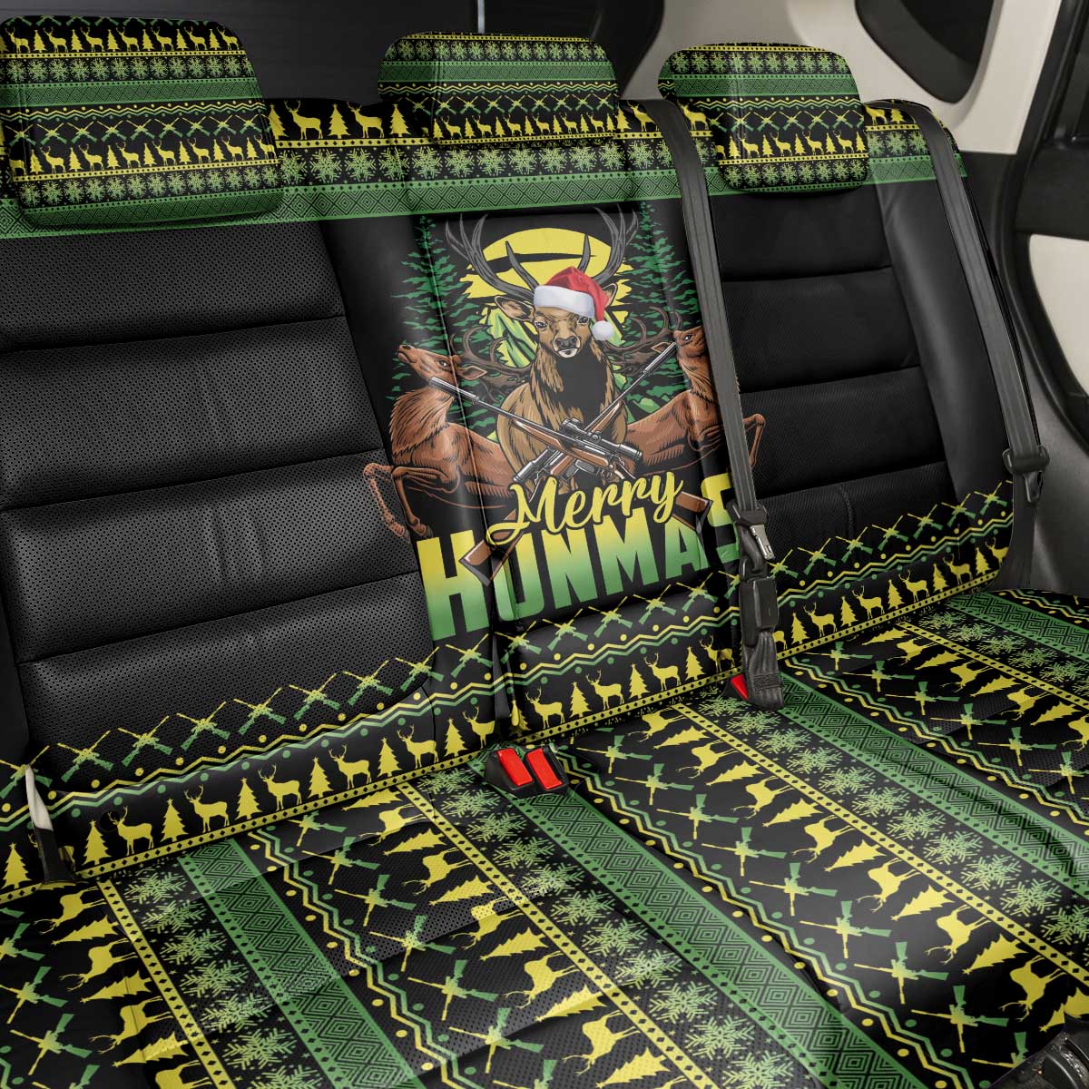 Merry Hunmas Back Car Seat Cover Hunter Deer Santa Hat - Wonder Print Shop