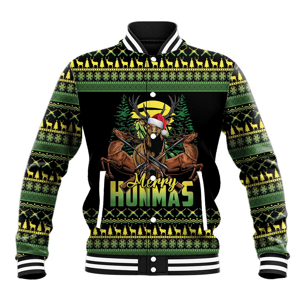 Merry Hunmas Baseball Jacket Hunter Deer Santa Hat - Wonder Print Shop