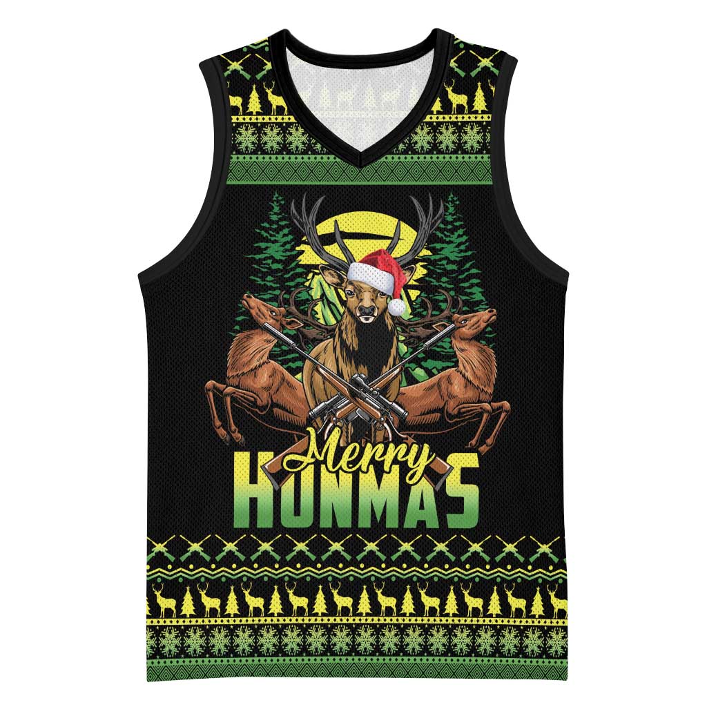Merry Hunmas Basketball Jersey Hunter Deer Santa Hat - Wonder Print Shop