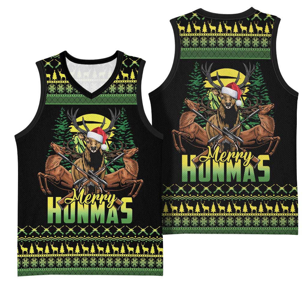 Merry Hunmas Basketball Jersey Hunter Deer Santa Hat - Wonder Print Shop