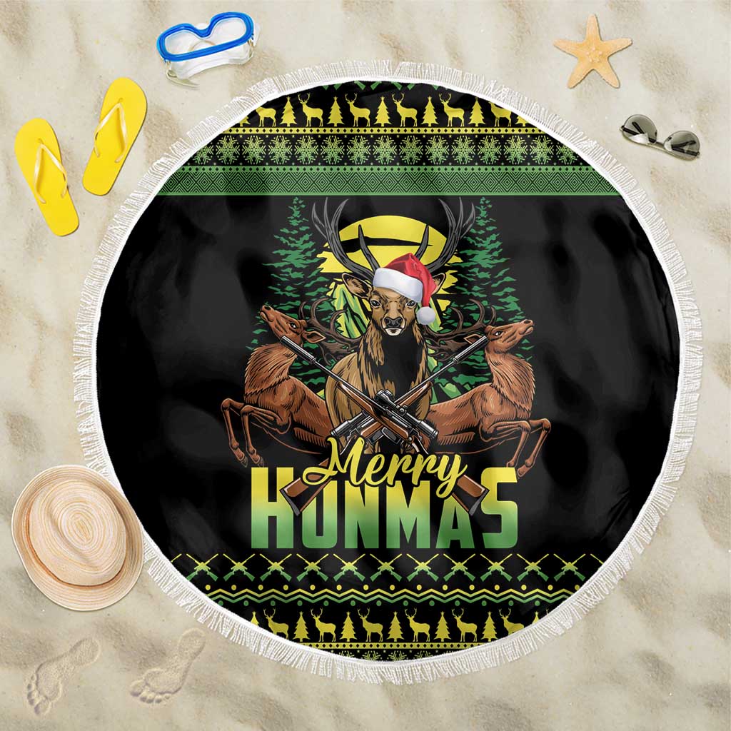 Merry Hunmas Beach Blanket Hunter Deer Santa Hat - Wonder Print Shop