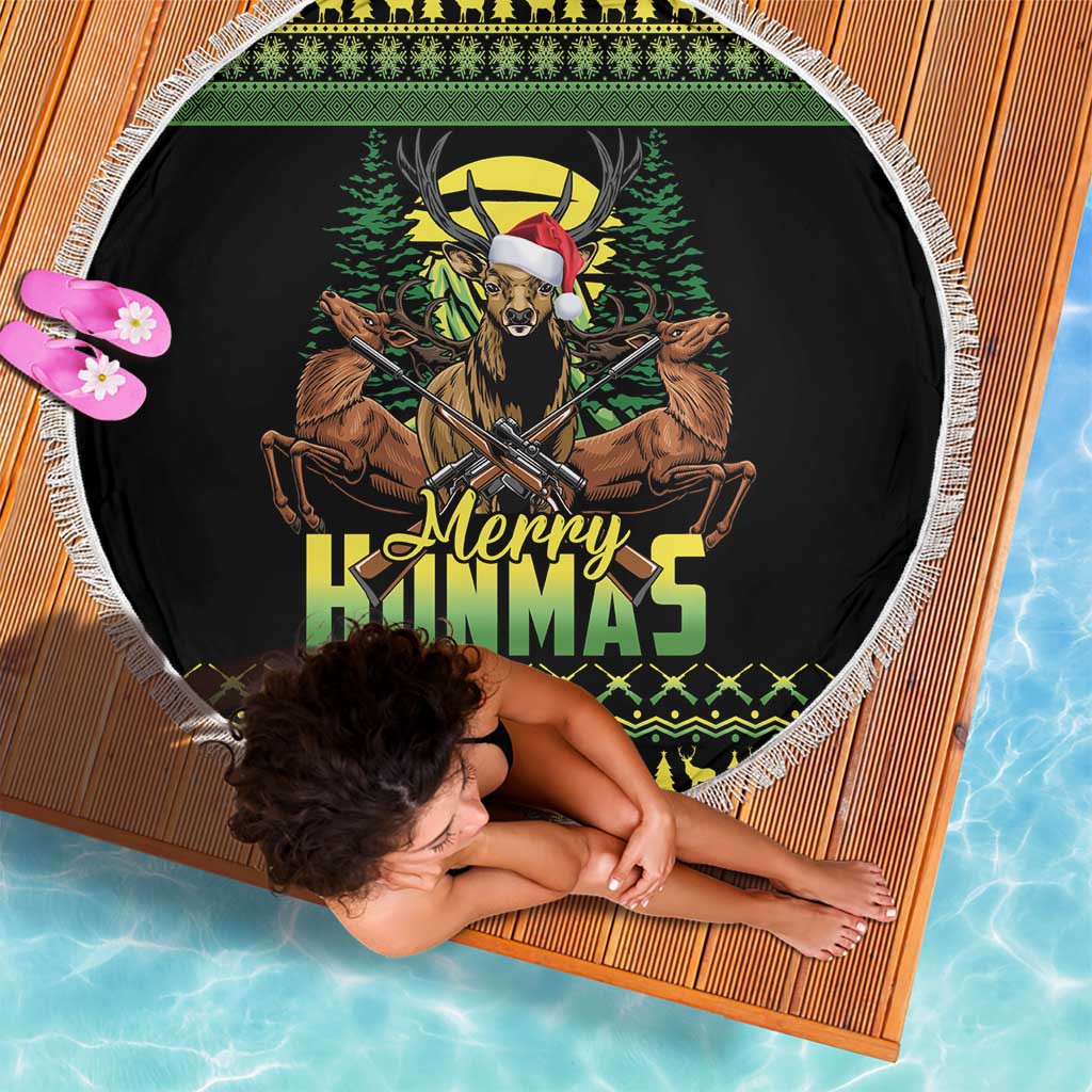 Merry Hunmas Beach Blanket Hunter Deer Santa Hat - Wonder Print Shop