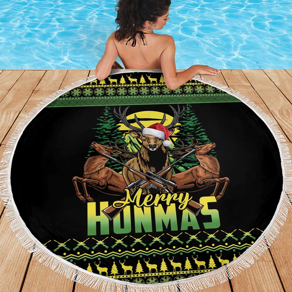 Merry Hunmas Beach Blanket Hunter Deer Santa Hat - Wonder Print Shop