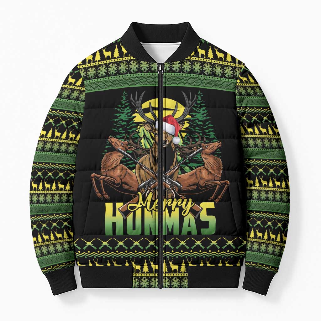 Merry Hunmas Bomber Puffer Jacket Hunter Deer Santa Hat - Wonder Print Shop