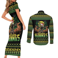 Merry Hunmas Couples Matching Short Sleeve Bodycon Dress and Long Sleeve Button Shirt Hunter Deer Santa Hat - Wonder Print Shop