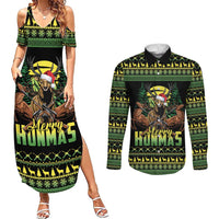 Merry Hunmas Couples Matching Summer Maxi Dress and Long Sleeve Button Shirt Hunter Deer Santa Hat - Wonder Print Shop