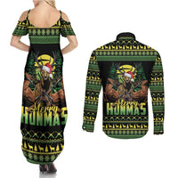 Merry Hunmas Couples Matching Summer Maxi Dress and Long Sleeve Button Shirt Hunter Deer Santa Hat - Wonder Print Shop