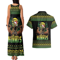 Merry Hunmas Couples Matching Tank Maxi Dress and Hawaiian Shirt Hunter Deer Santa Hat - Wonder Print Shop