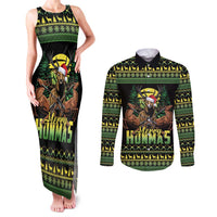 Merry Hunmas Couples Matching Tank Maxi Dress and Long Sleeve Button Shirt Hunter Deer Santa Hat - Wonder Print Shop