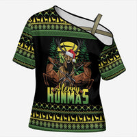 Merry Hunmas Cross Shoulder Shirt Hunter Deer Santa Hat - Wonder Print Shop