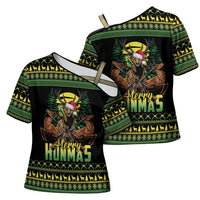 Merry Hunmas Cross Shoulder Shirt Hunter Deer Santa Hat - Wonder Print Shop