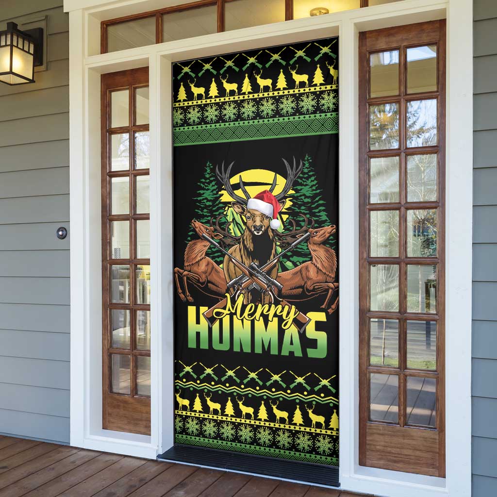 Merry Hunmas Door Cover Hunter Deer Santa Hat - Wonder Print Shop