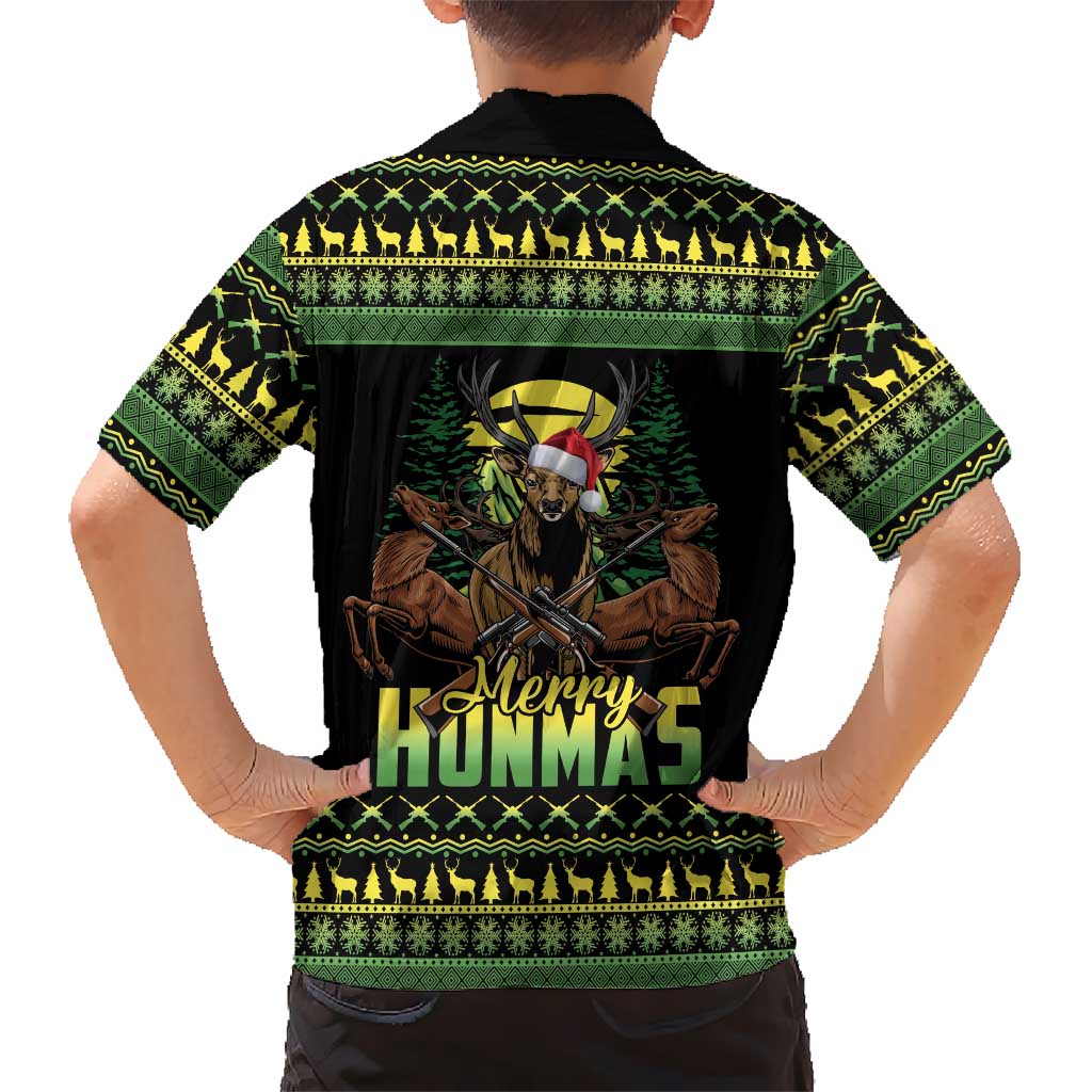 Merry Hunmas Family Matching Long Sleeve Bodycon Dress and Hawaiian Shirt Hunter Deer Santa Hat - Wonder Print Shop