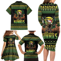 Merry Hunmas Family Matching Long Sleeve Bodycon Dress and Hawaiian Shirt Hunter Deer Santa Hat - Wonder Print Shop