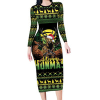 Merry Hunmas Family Matching Long Sleeve Bodycon Dress and Hawaiian Shirt Hunter Deer Santa Hat - Wonder Print Shop