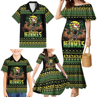 Merry Hunmas Family Matching Mermaid Dress and Hawaiian Shirt Hunter Deer Santa Hat - Wonder Print Shop