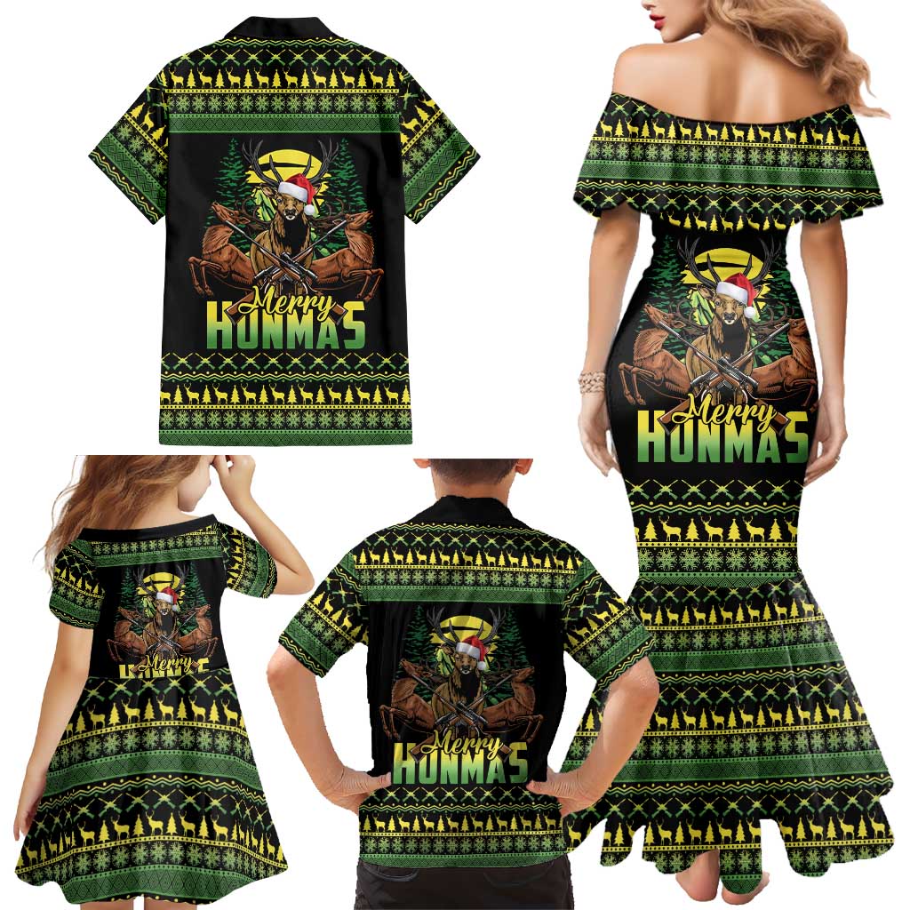 Merry Hunmas Family Matching Mermaid Dress and Hawaiian Shirt Hunter Deer Santa Hat - Wonder Print Shop