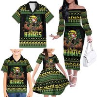 Merry Hunmas Family Matching Off The Shoulder Long Sleeve Dress and Hawaiian Shirt Hunter Deer Santa Hat - Wonder Print Shop