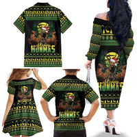 Merry Hunmas Family Matching Off The Shoulder Long Sleeve Dress and Hawaiian Shirt Hunter Deer Santa Hat - Wonder Print Shop