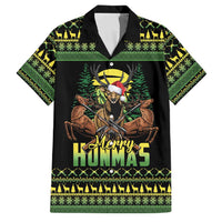 Merry Hunmas Family Matching Off The Shoulder Long Sleeve Dress and Hawaiian Shirt Hunter Deer Santa Hat - Wonder Print Shop