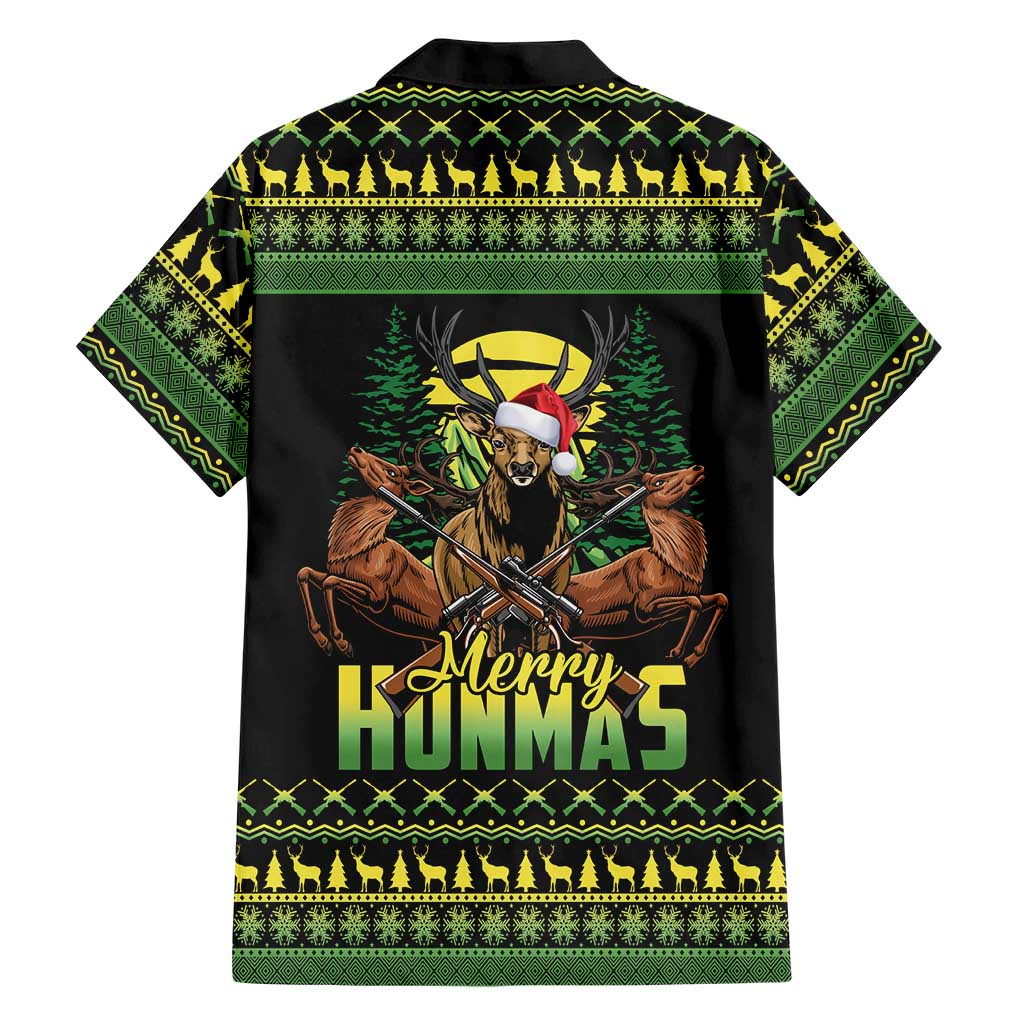 Merry Hunmas Family Matching Off The Shoulder Long Sleeve Dress and Hawaiian Shirt Hunter Deer Santa Hat - Wonder Print Shop