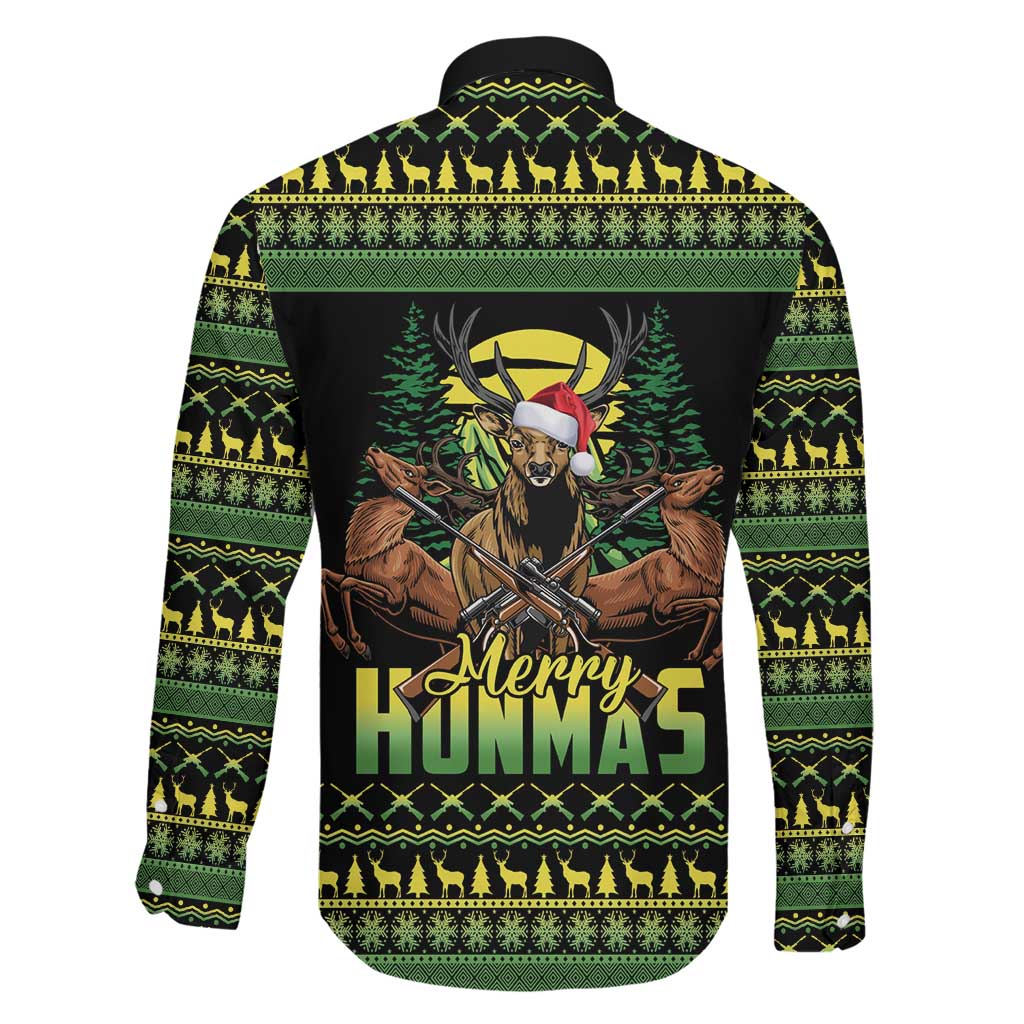 Merry Hunmas Family Matching Off The Shoulder Long Sleeve Dress and Hawaiian Shirt Hunter Deer Santa Hat - Wonder Print Shop