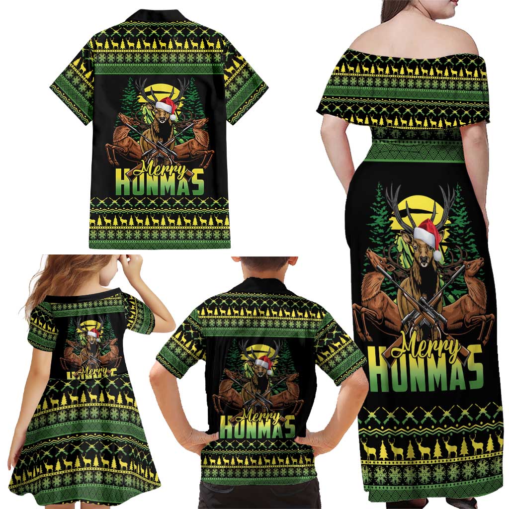 Merry Hunmas Family Matching Off Shoulder Maxi Dress and Hawaiian Shirt Hunter Deer Santa Hat - Wonder Print Shop