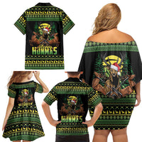 Merry Hunmas Family Matching Off Shoulder Short Dress and Hawaiian Shirt Hunter Deer Santa Hat - Wonder Print Shop