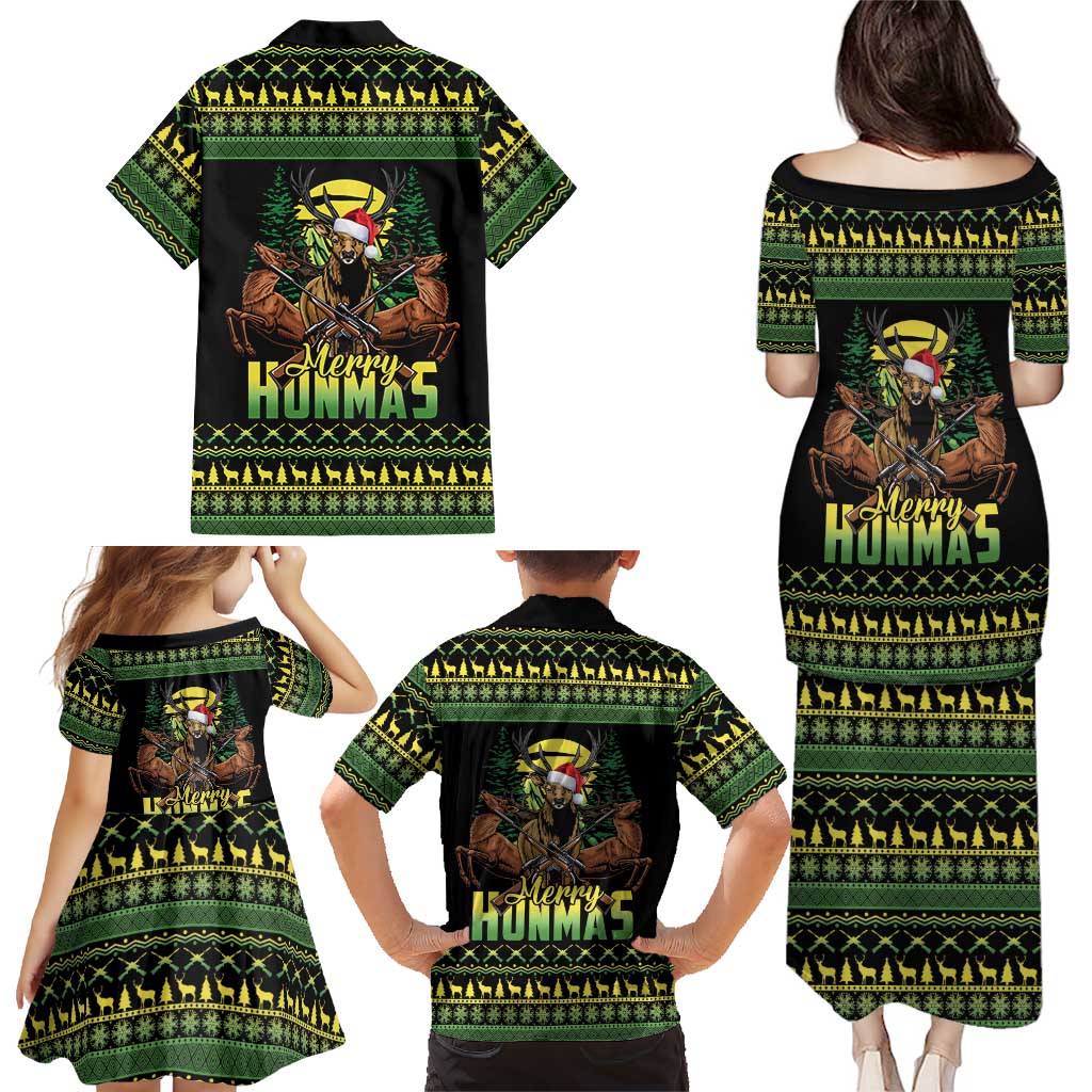 Merry Hunmas Family Matching Puletasi and Hawaiian Shirt Hunter Deer Santa Hat - Wonder Print Shop