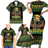 Merry Hunmas Family Matching Short Sleeve Bodycon Dress and Hawaiian Shirt Hunter Deer Santa Hat - Wonder Print Shop