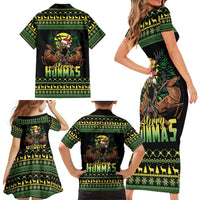 Merry Hunmas Family Matching Short Sleeve Bodycon Dress and Hawaiian Shirt Hunter Deer Santa Hat - Wonder Print Shop