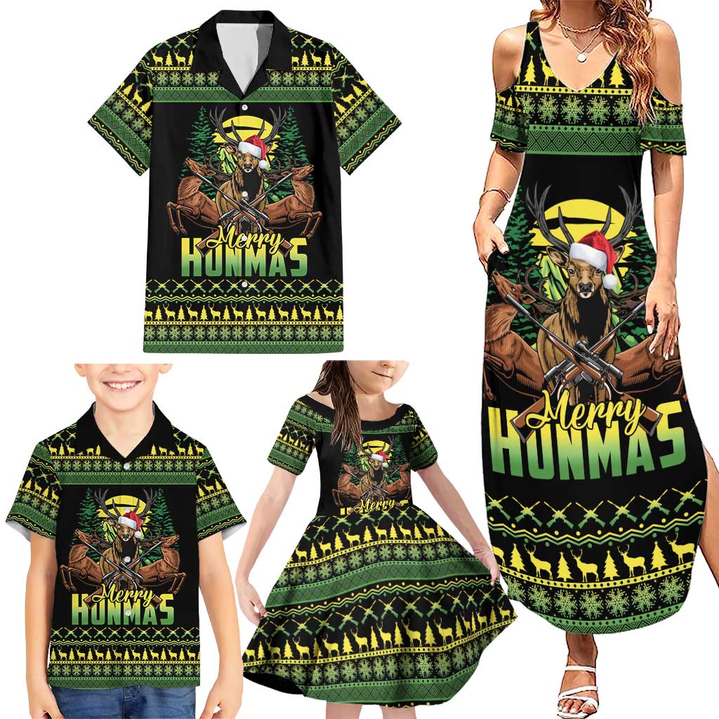 Merry Hunmas Family Matching Summer Maxi Dress and Hawaiian Shirt Hunter Deer Santa Hat - Wonder Print Shop