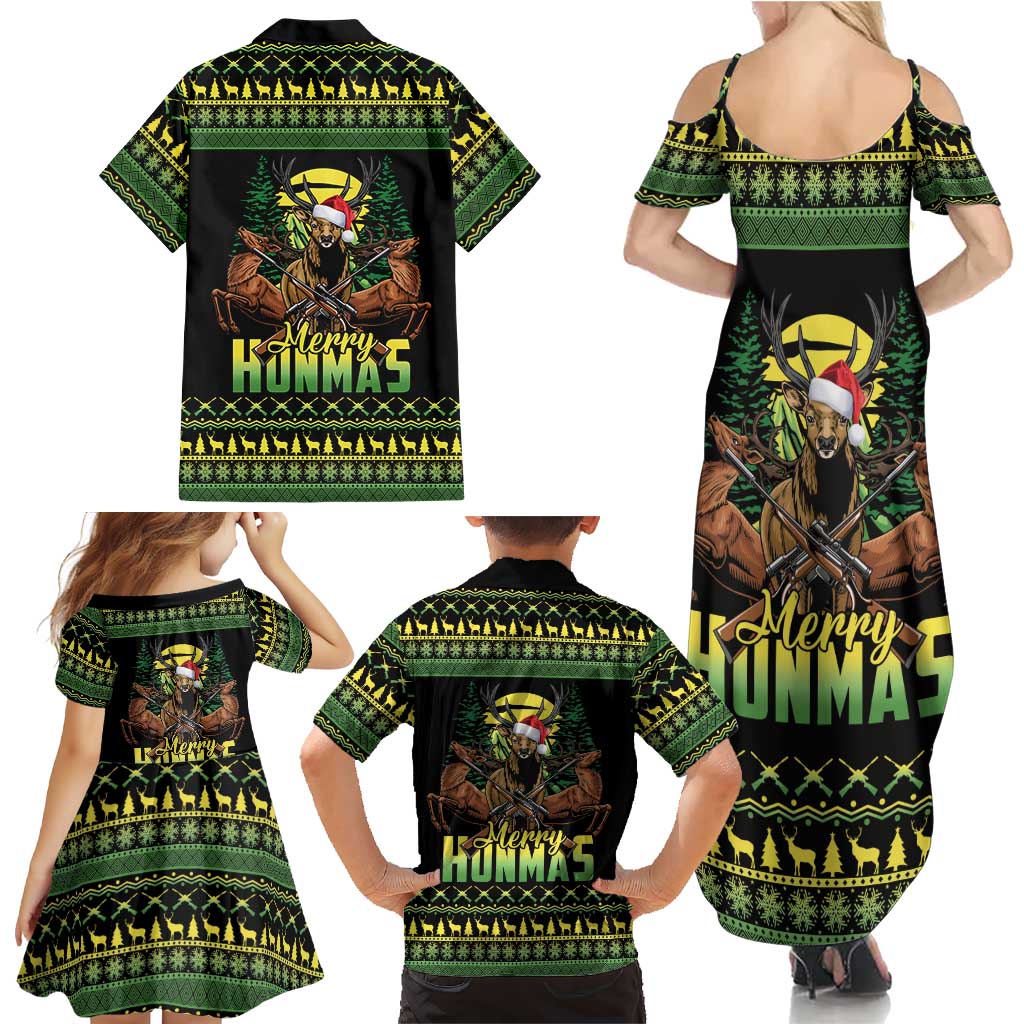 Merry Hunmas Family Matching Summer Maxi Dress and Hawaiian Shirt Hunter Deer Santa Hat - Wonder Print Shop